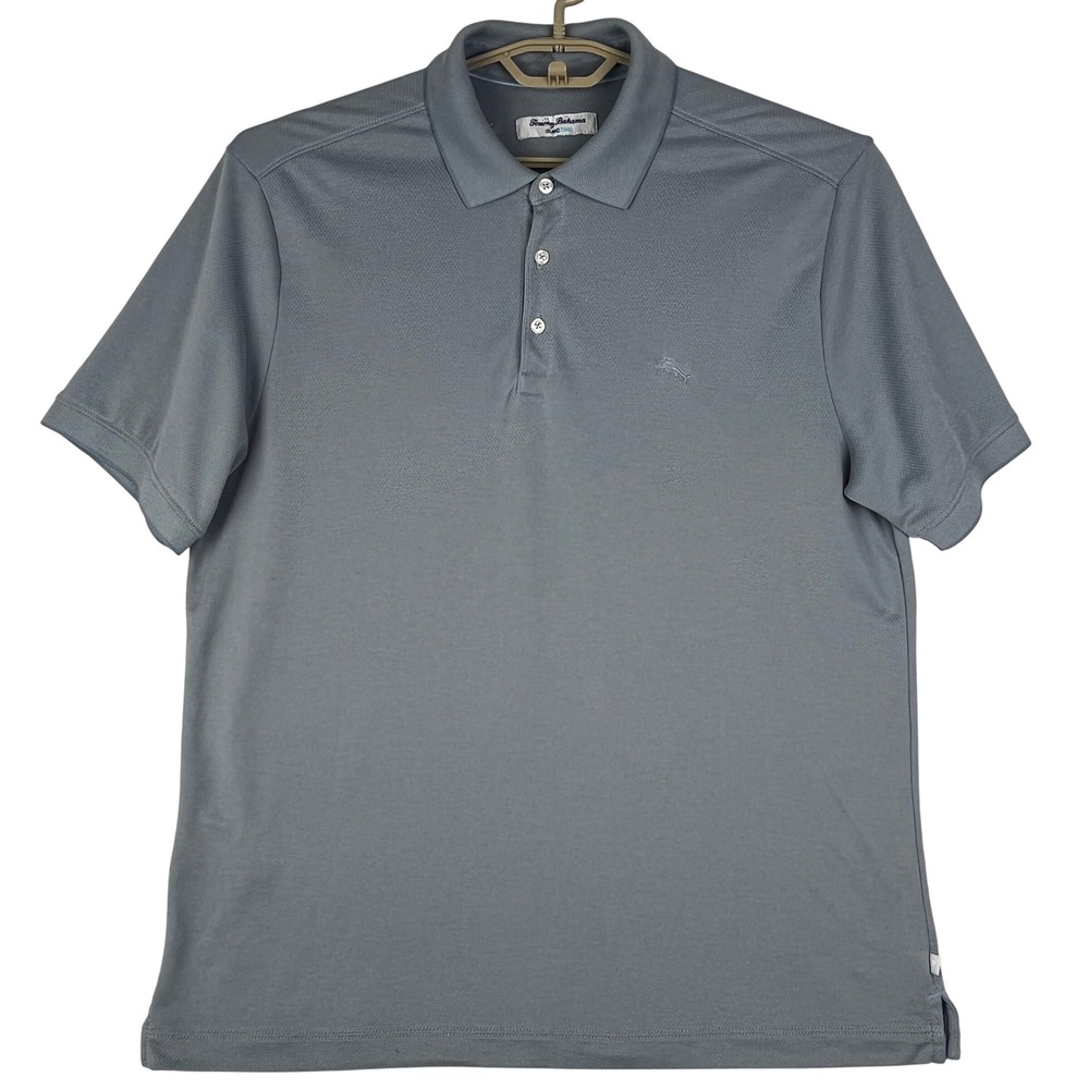 Tommy Bahama Polo Shirt Mens L (L/G) Gray‎ IslandZone Short Sleeve Marlin Logo